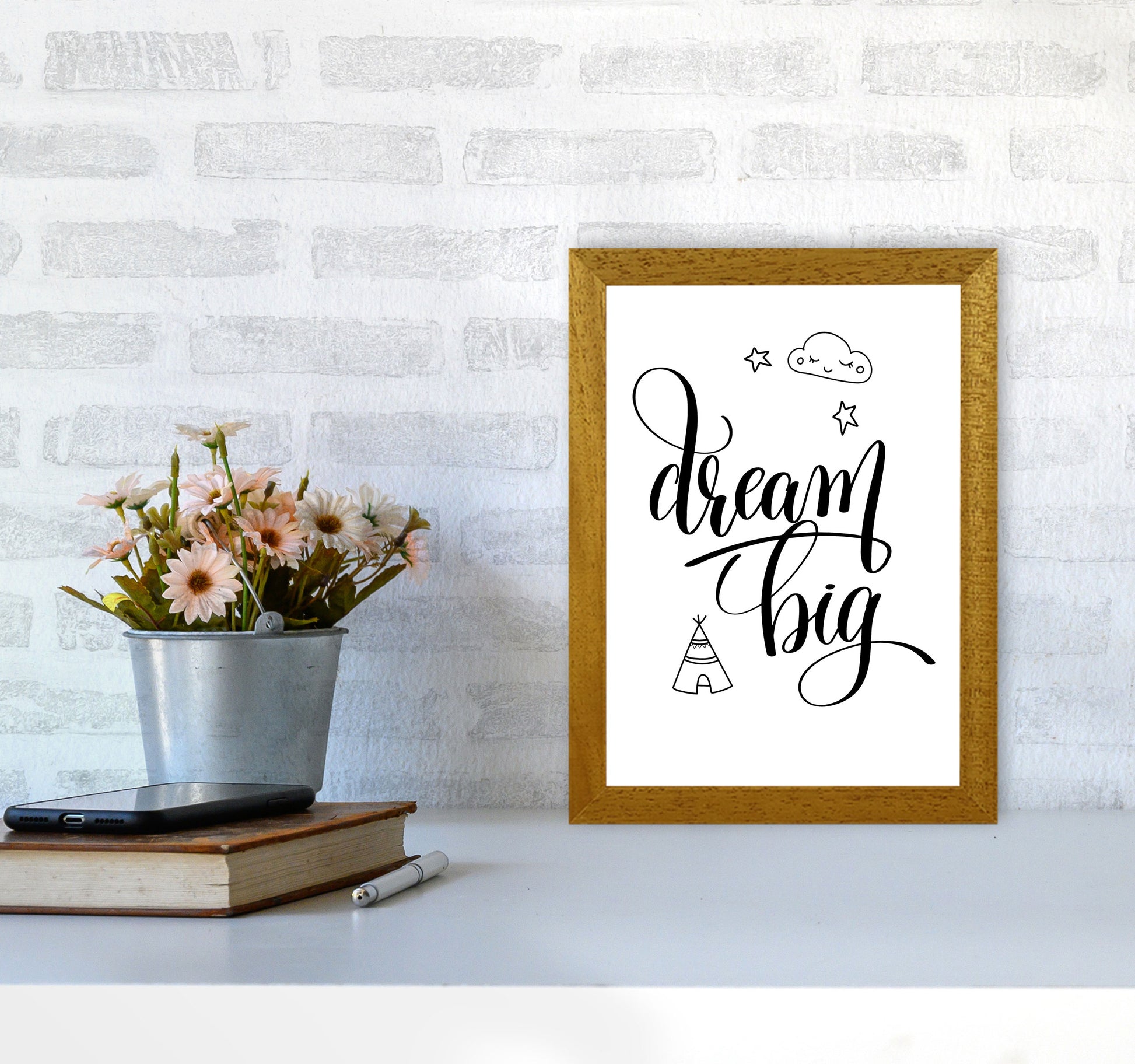 Dream Big Black Framed Nursey Wall Art Print A4 Print Only