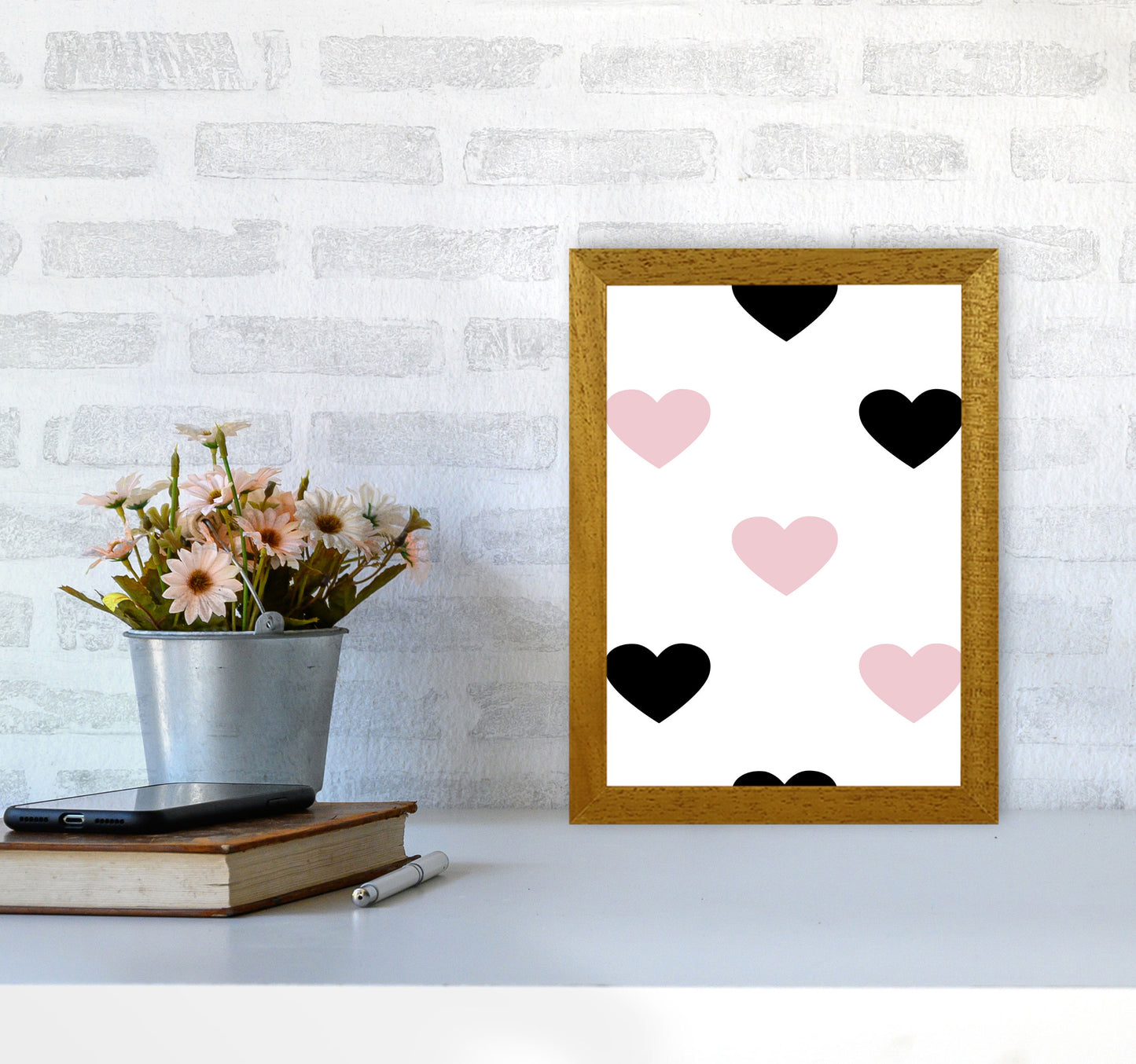 Pink And Black Hearts Modern Print A4 Print Only