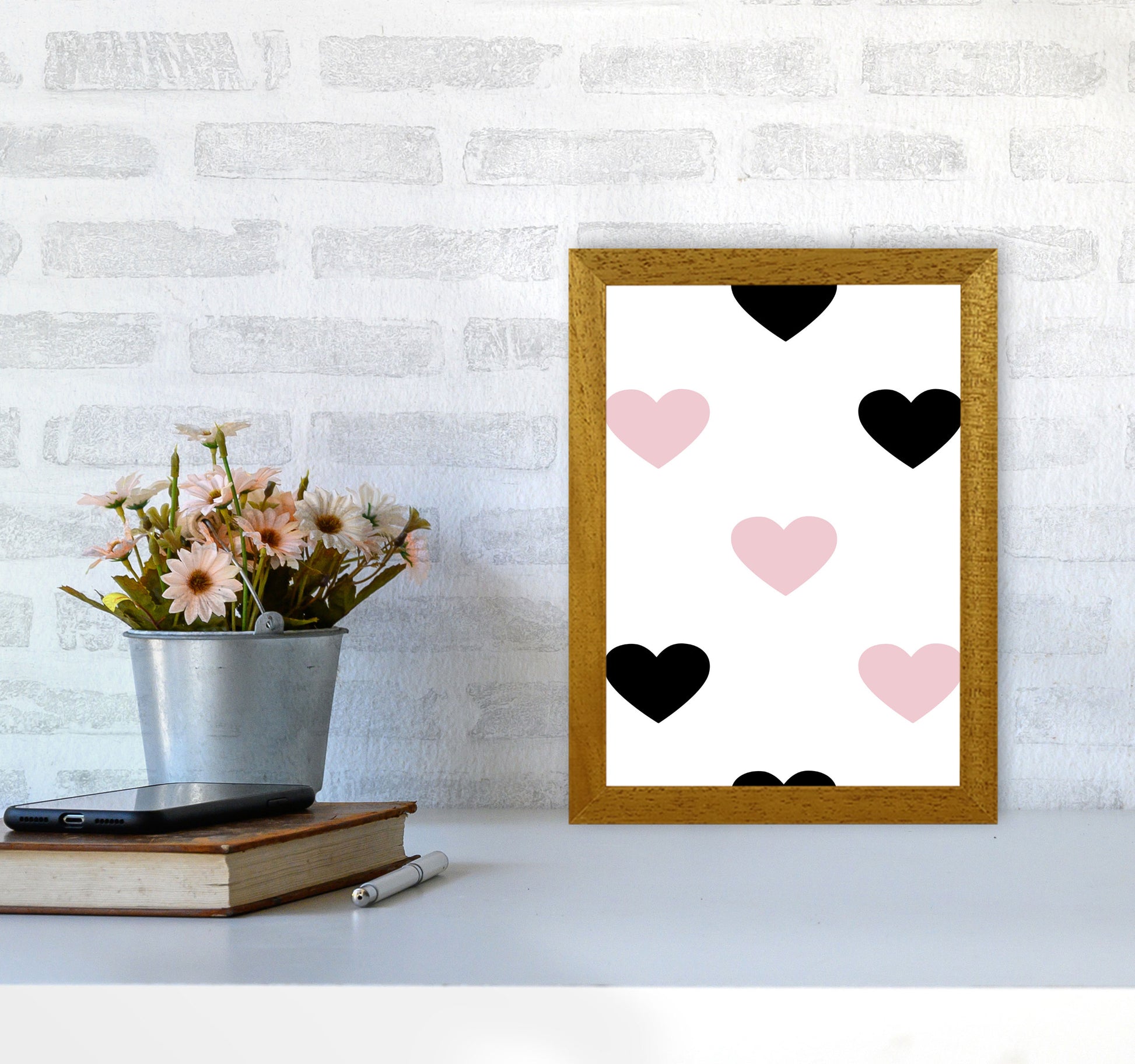 Pink And Black Hearts Modern Print A4 Print Only