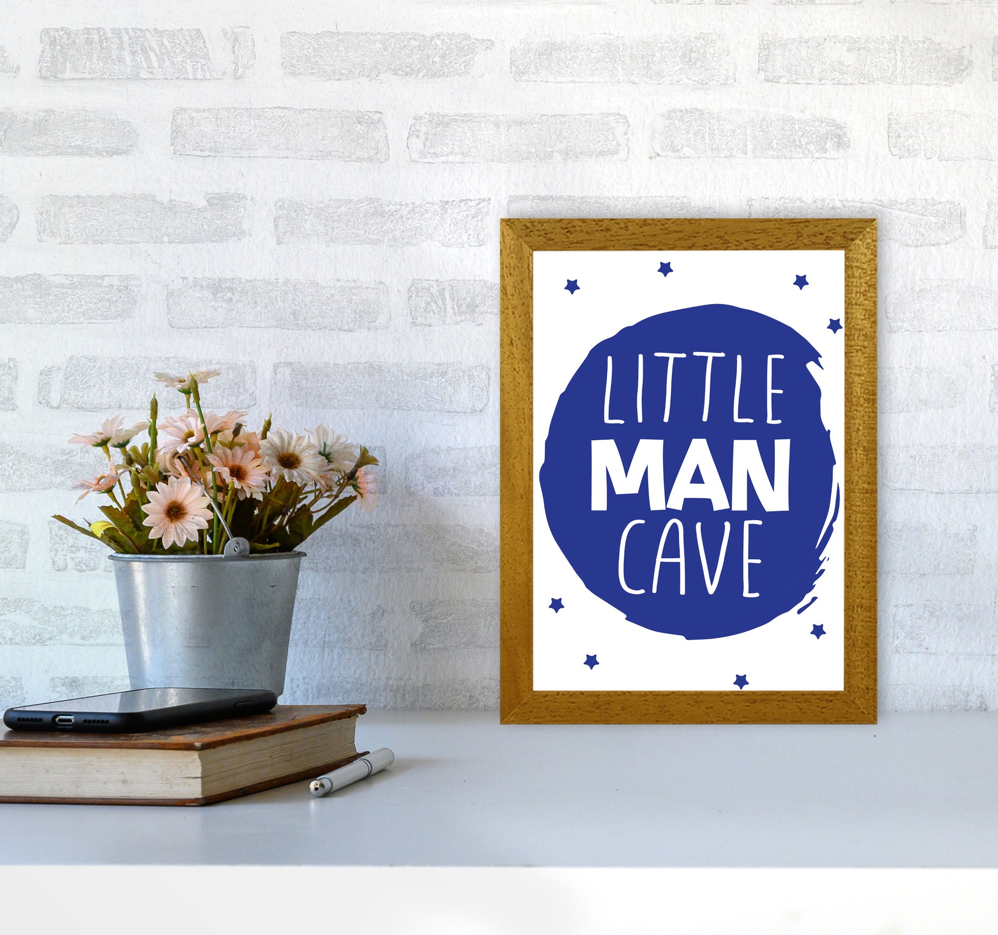 Little Man Cave Navy Circle Framed Nursey Wall Art Print A4 Print Only