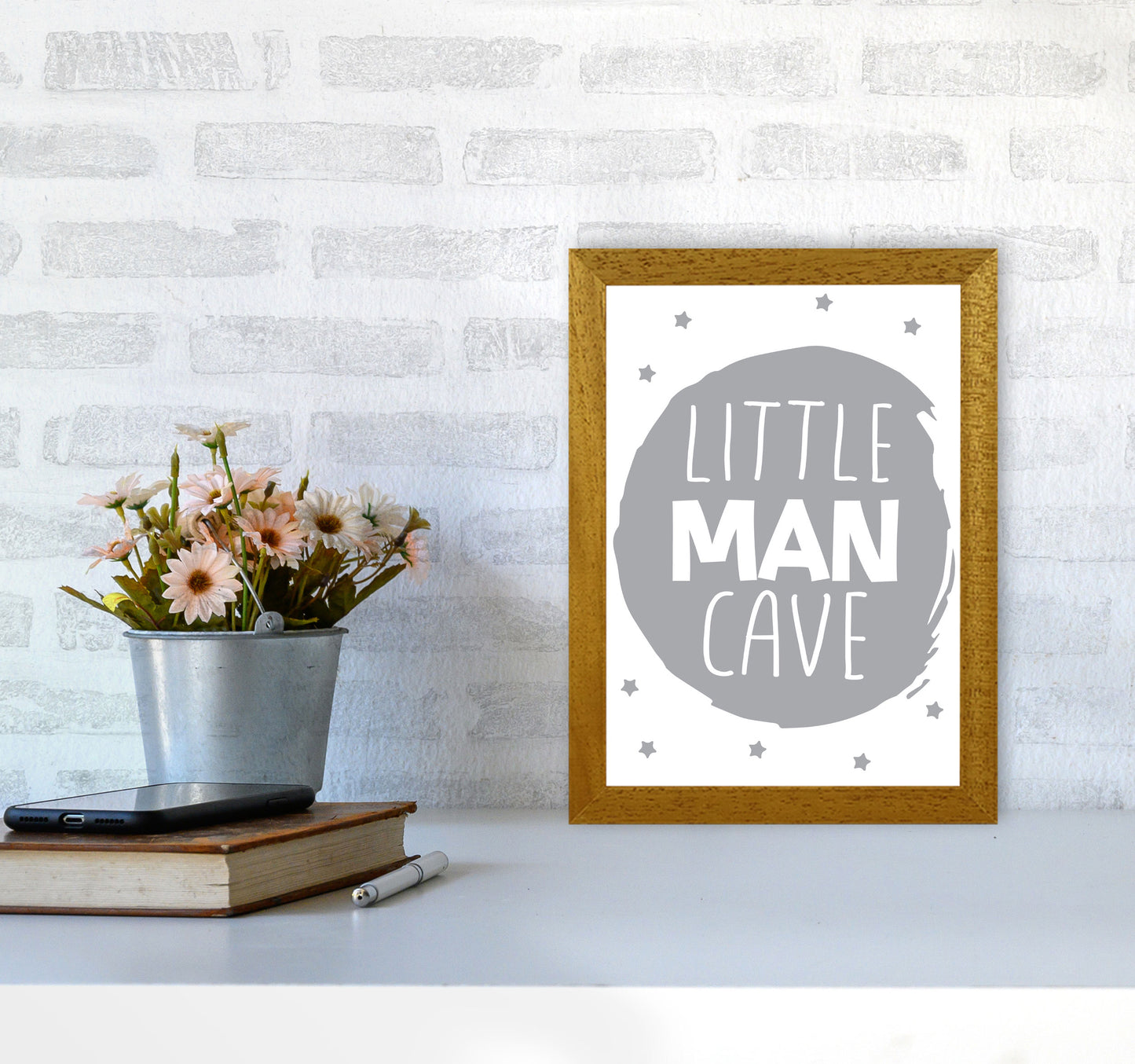 Little Man Cave Grey Circle Framed Nursey Wall Art Print A4 Print Only
