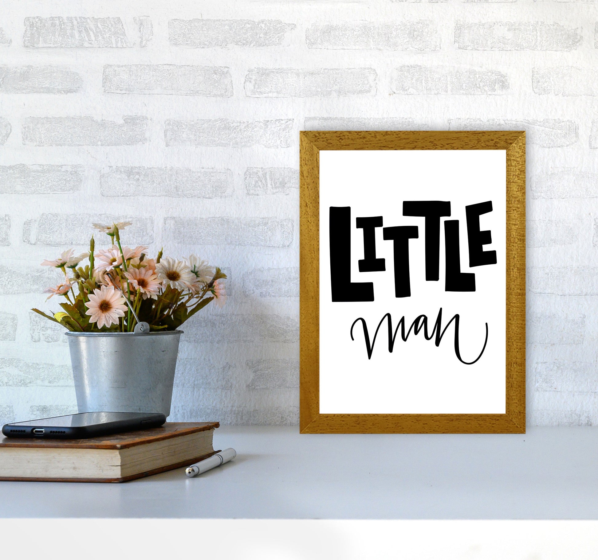 Little Man Black Framed Nursey Wall Art Print A4 Print Only