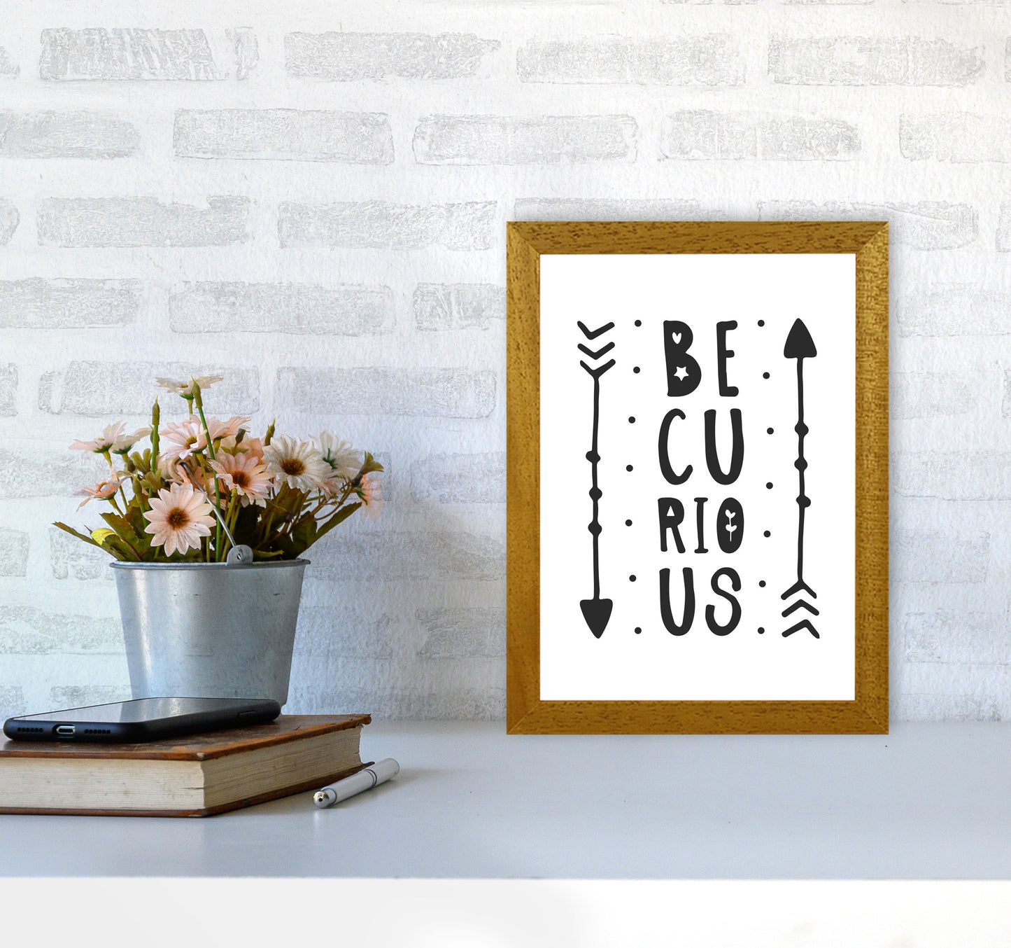 Be Curious Black Framed Typography Wall Art Print A4 Print Only