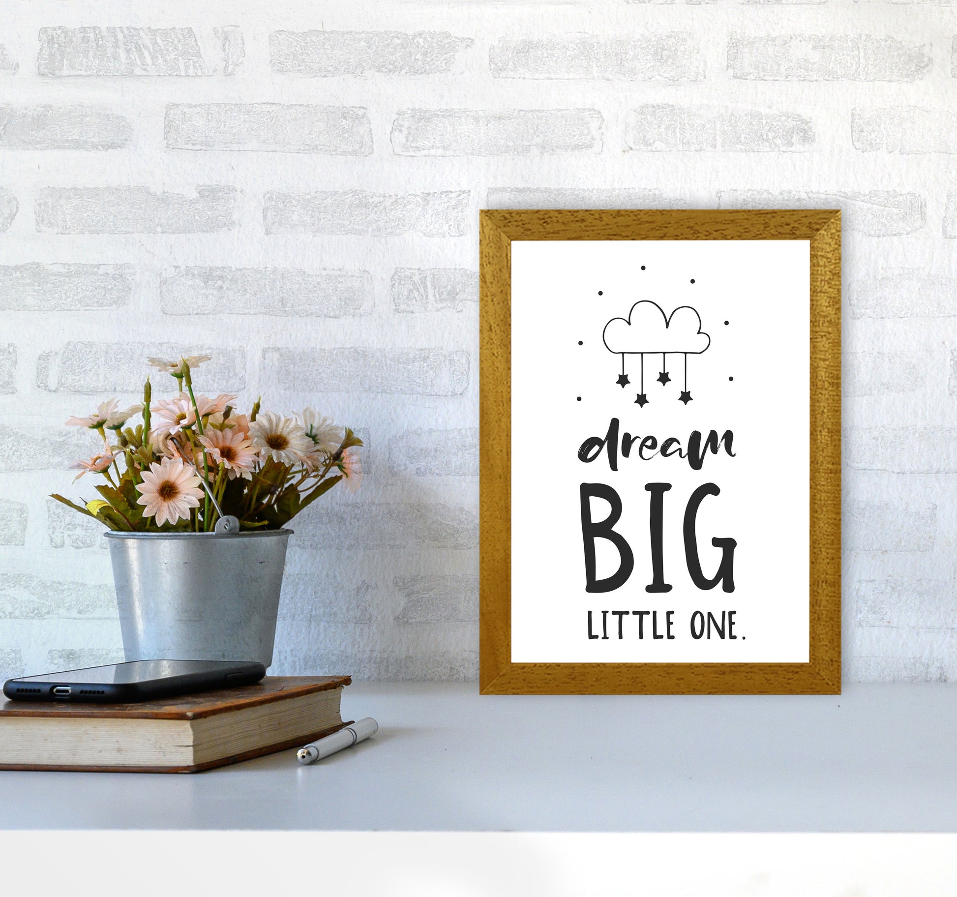 Dream Big Little One Black Framed Nursey Wall Art Print A4 Print Only
