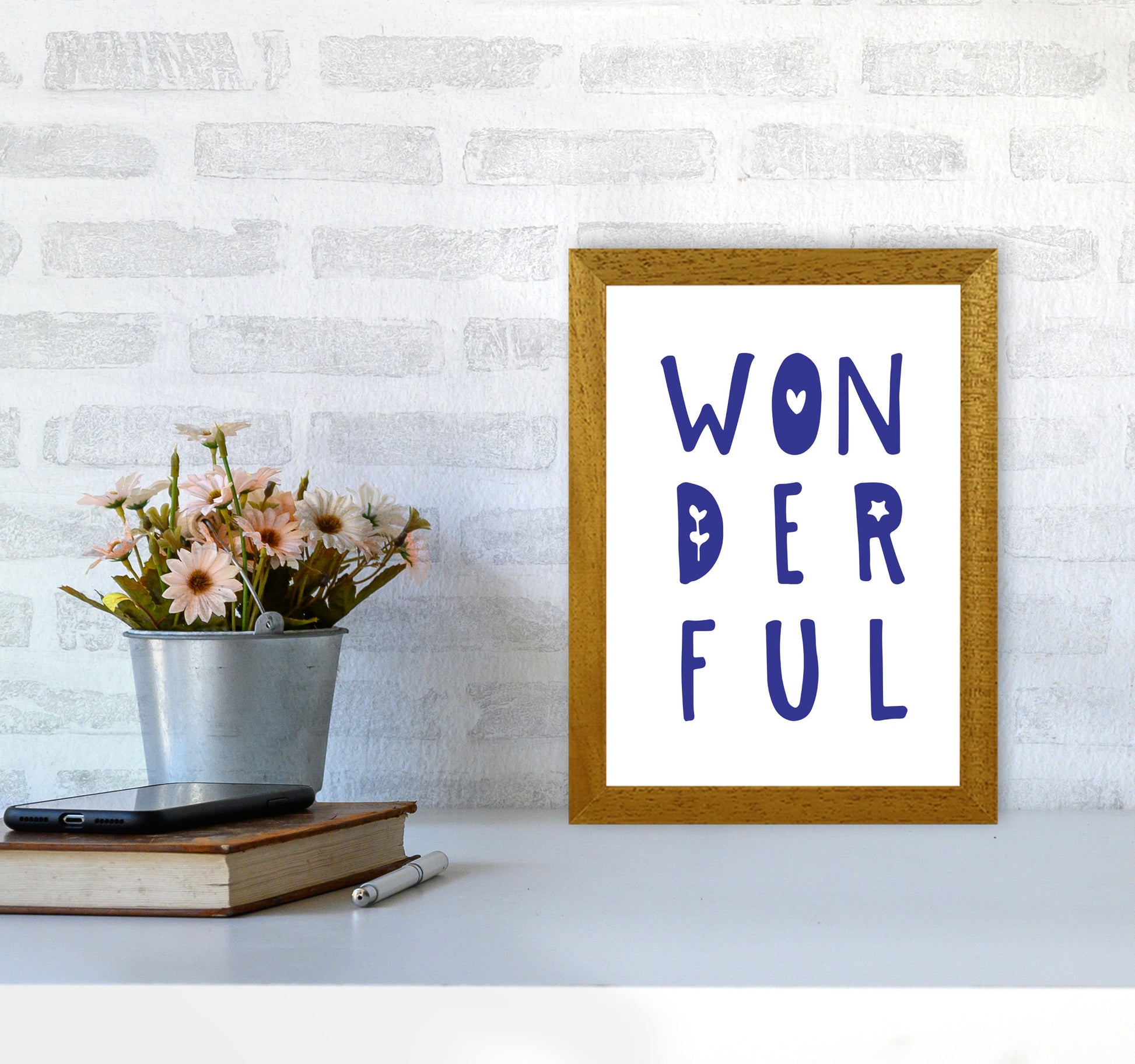 Wonderful Navy Framed Nursey Wall Art Print A4 Print Only