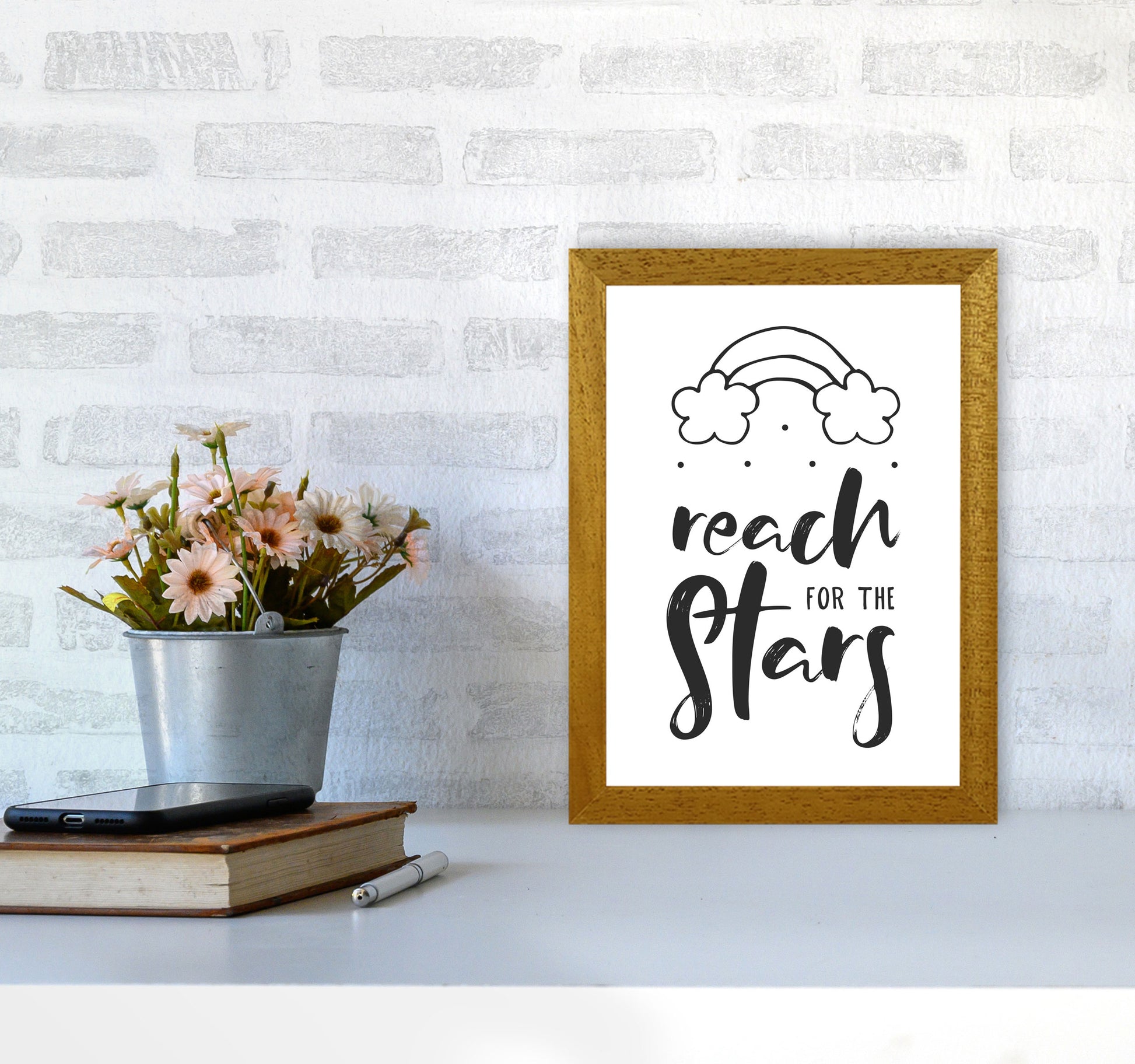 Reach For The Stars Black Modern Print A4 Print Only
