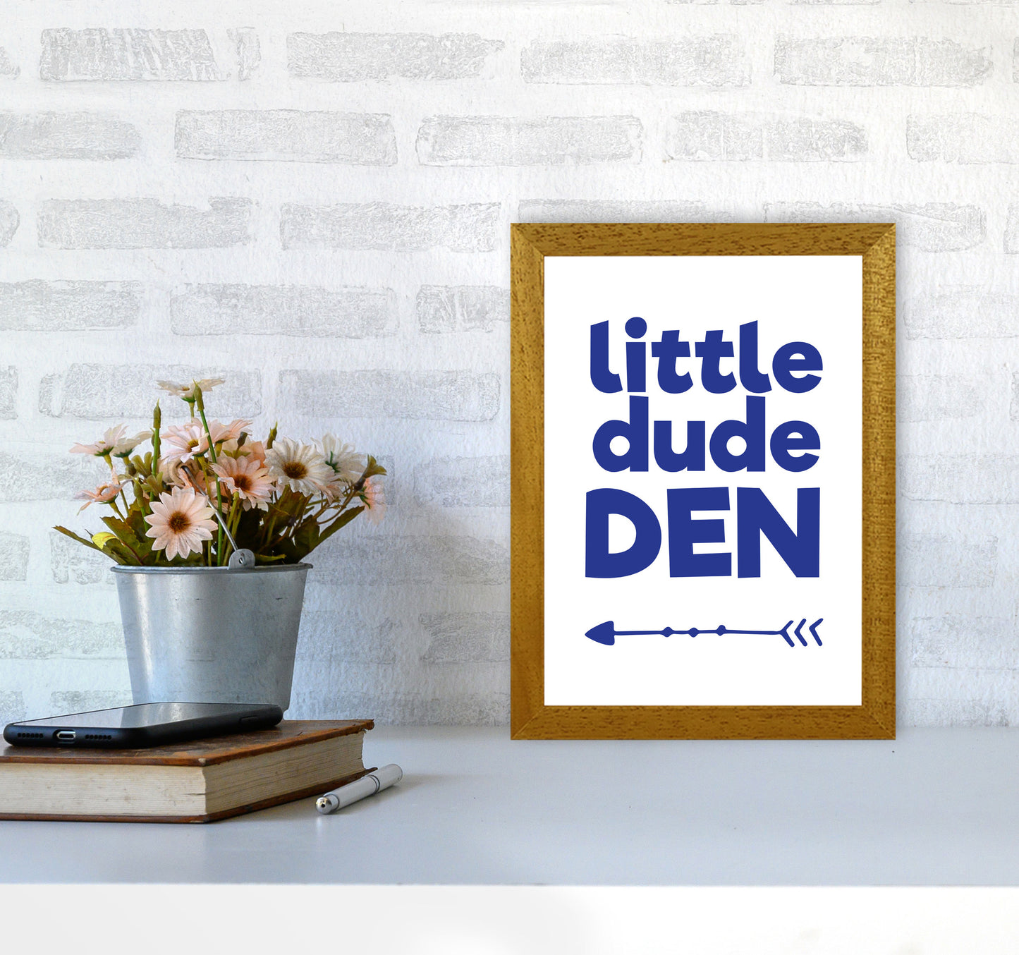 Little Dude Den Navy Framed Nursey Wall Art Print A4 Print Only