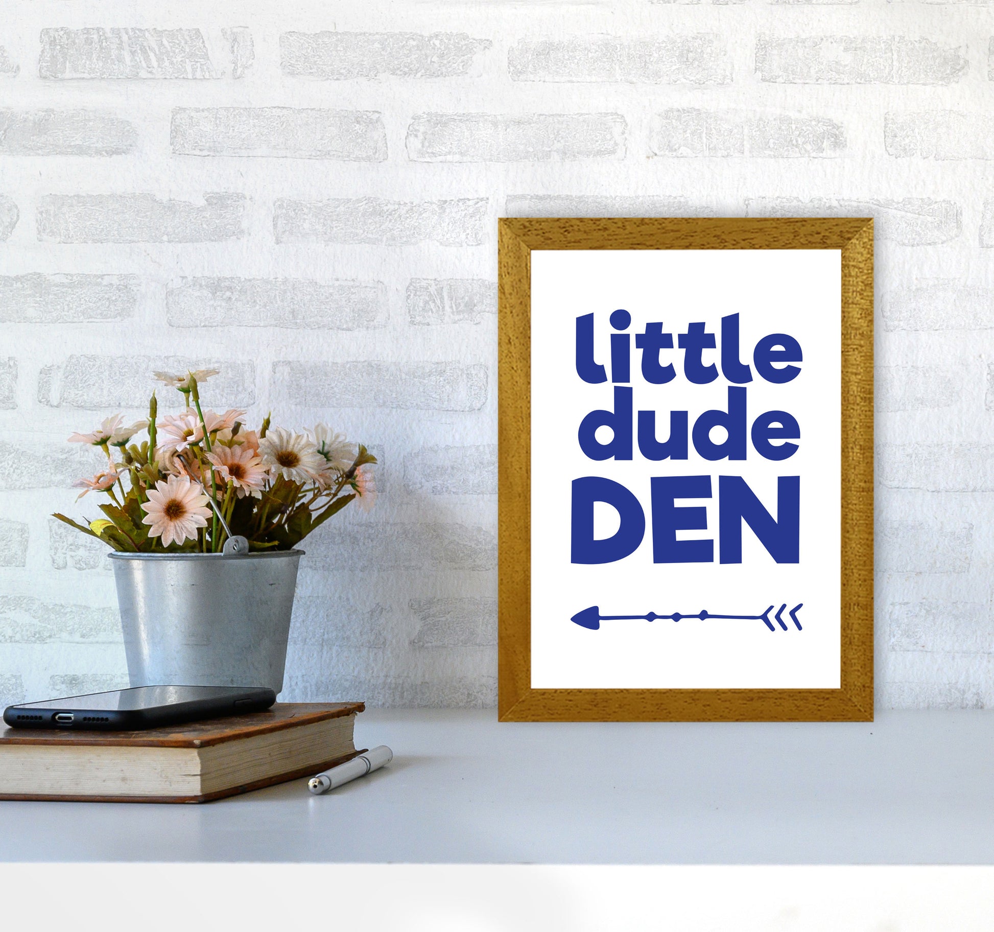 Little Dude Den Navy Framed Nursey Wall Art Print A4 Print Only