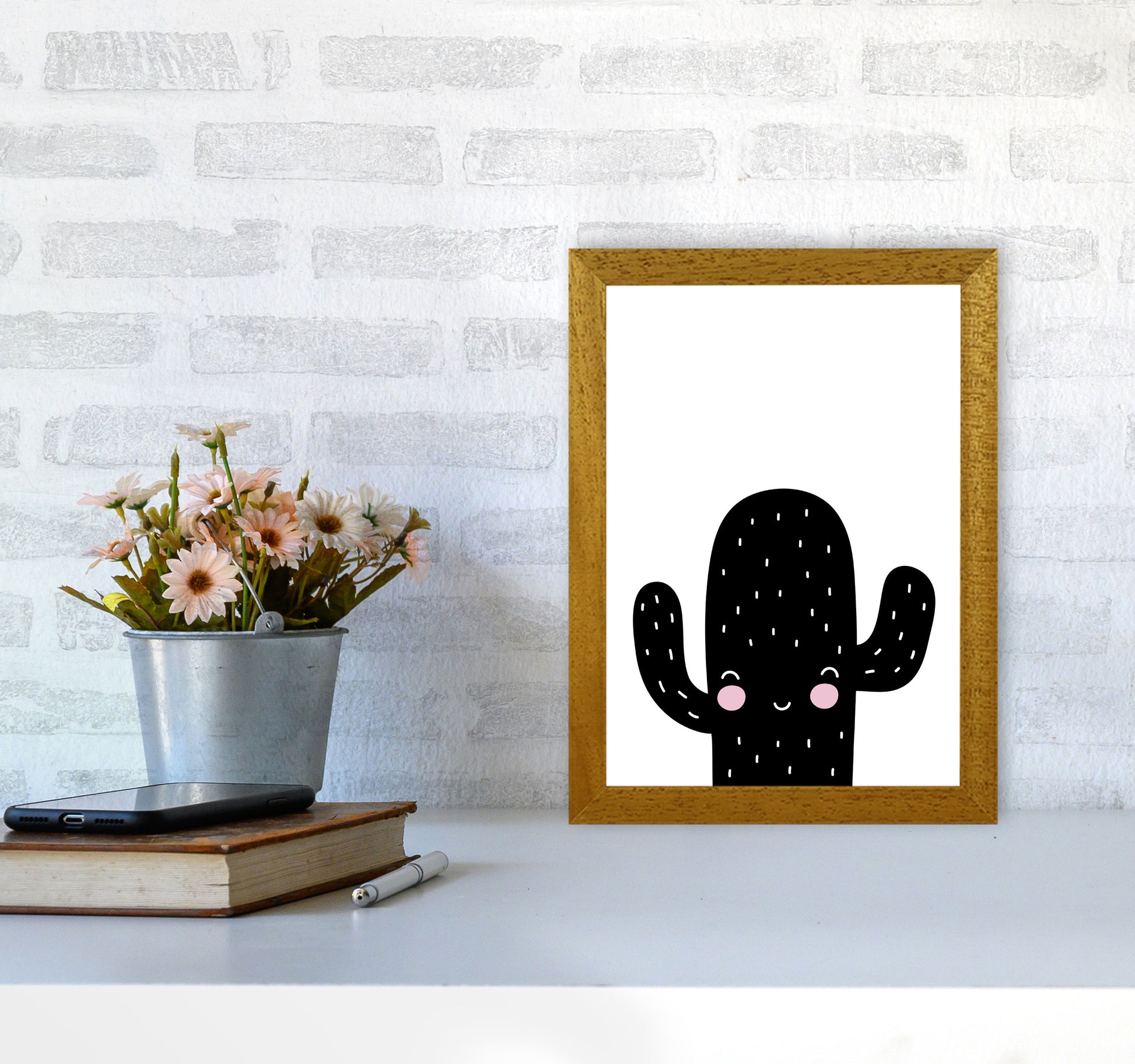 Black Scandi Cactus Modern Print, Framed Botanical & Nature Art Print A4 Print Only