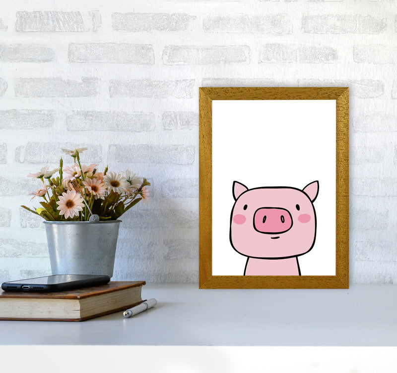 Scandi Pink Pig Framed Nursey Wall Art Print A4 Print Only