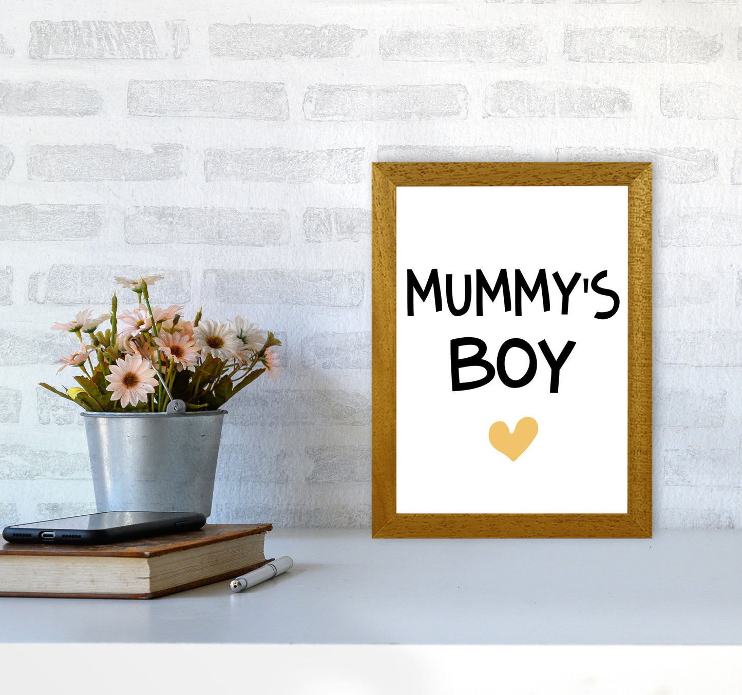 Mummy&#39;s Boy Mustard Framed Nursey Wall Art Print A4 Print Only