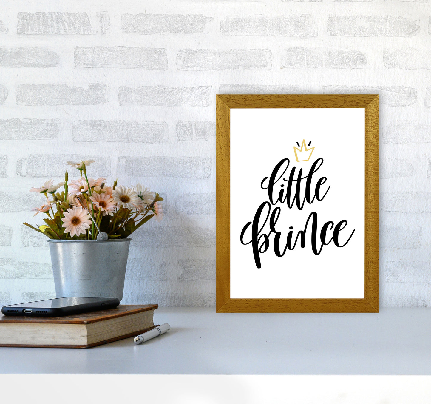 Little Prince Gold Crown Framed Nursey Wall Art Print A4 Print Only