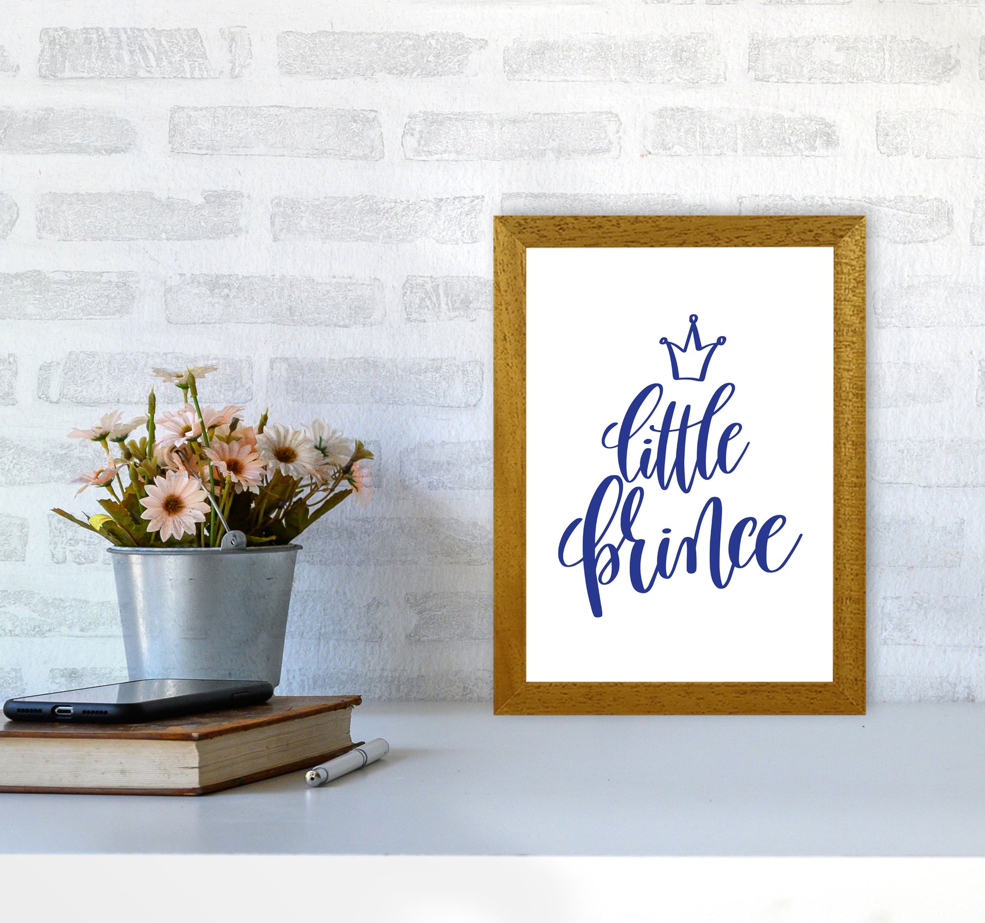 Little Prince Navy Framed Nursey Wall Art Print A4 Print Only