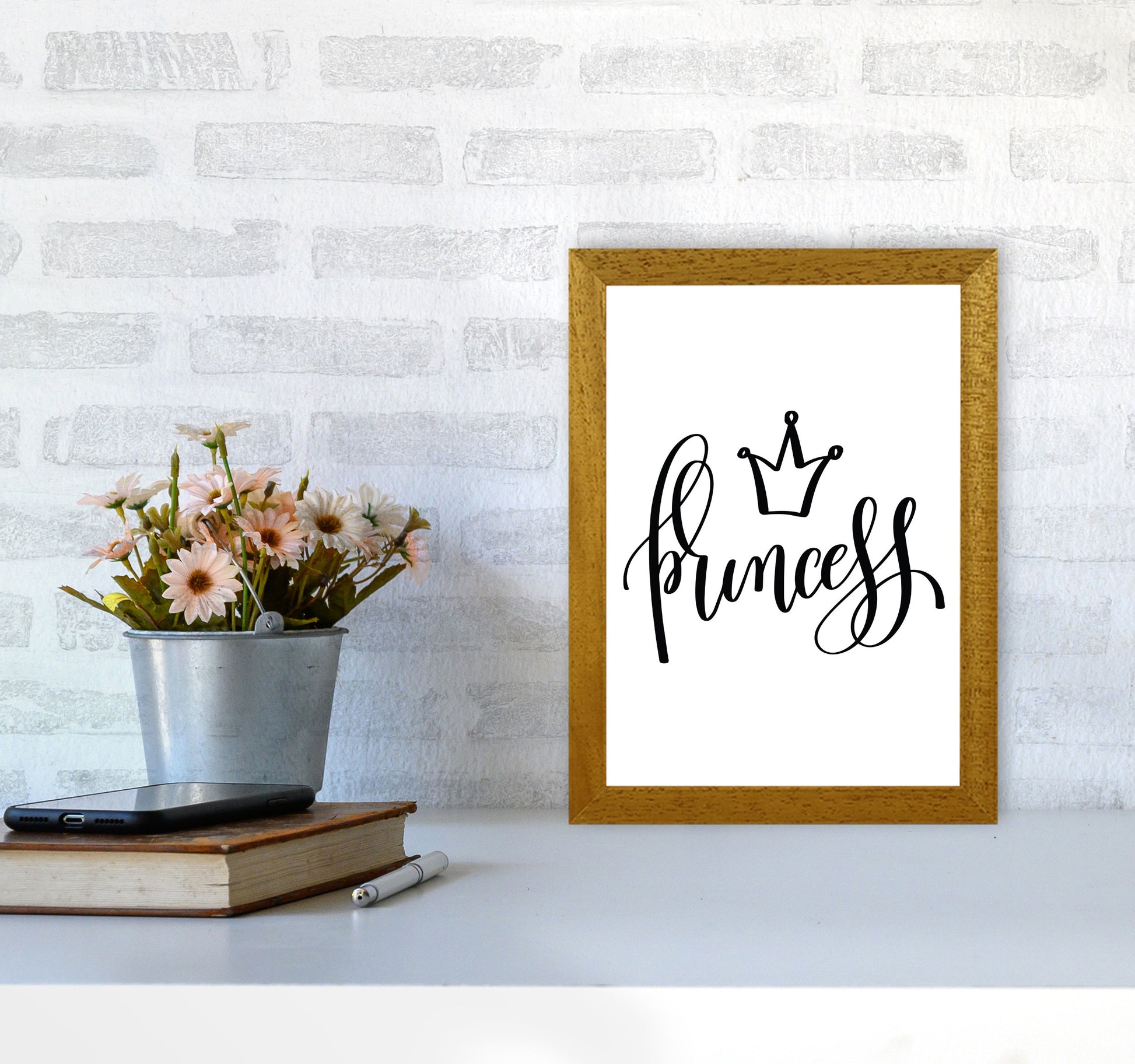 Princess Black Framed Nursey Wall Art Print A4 Print Only