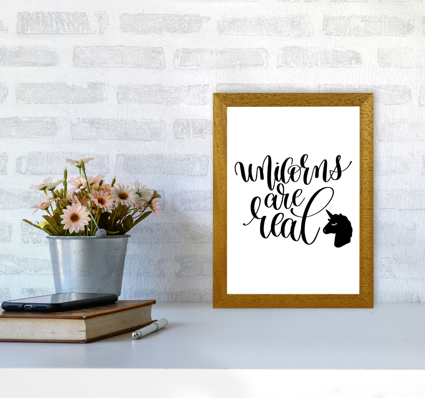 Unicorns Are Real Black Framed Nursey Wall Art Print A4 Print Only