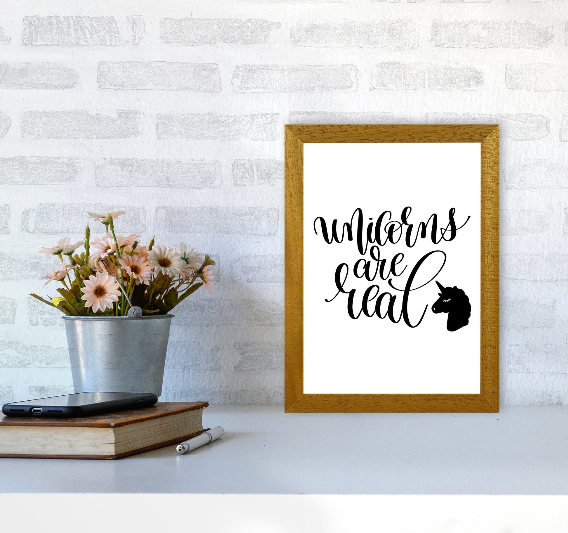 Unicorns Are Real Black Framed Nursey Wall Art Print A4 Print Only