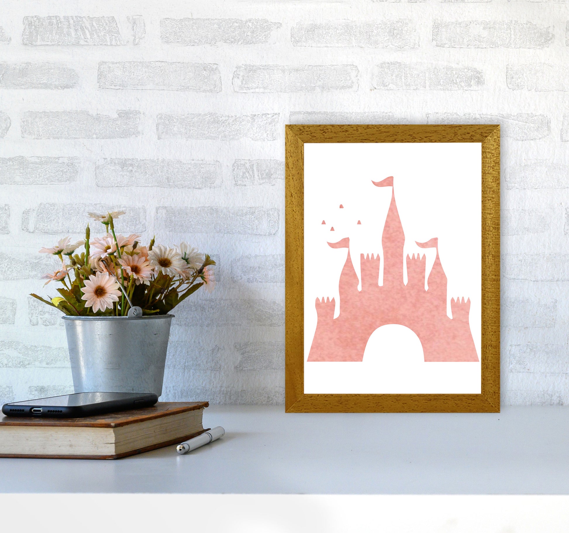 Peach Castle Watercolour Modern Print A4 Print Only