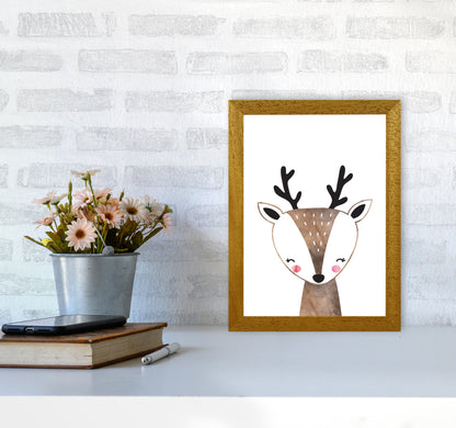 Scandi Brown Deer Watercolour Framed Nursey Wall Art Print A4 Print Only