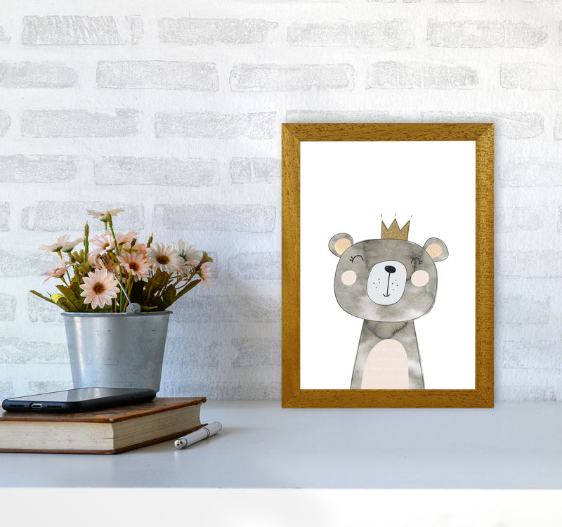 Scandi Grey Bear Watercolour Framed Nursey Wall Art Print A4 Print Only