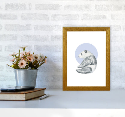 Watercolour Panda With Blue Circle Modern Print, Animal Art Print A4 Print Only