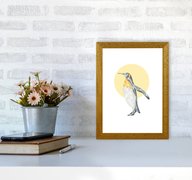 Watercolour Penguin With Yellow Circle Modern Print, Animal Art Print A4 Print Only