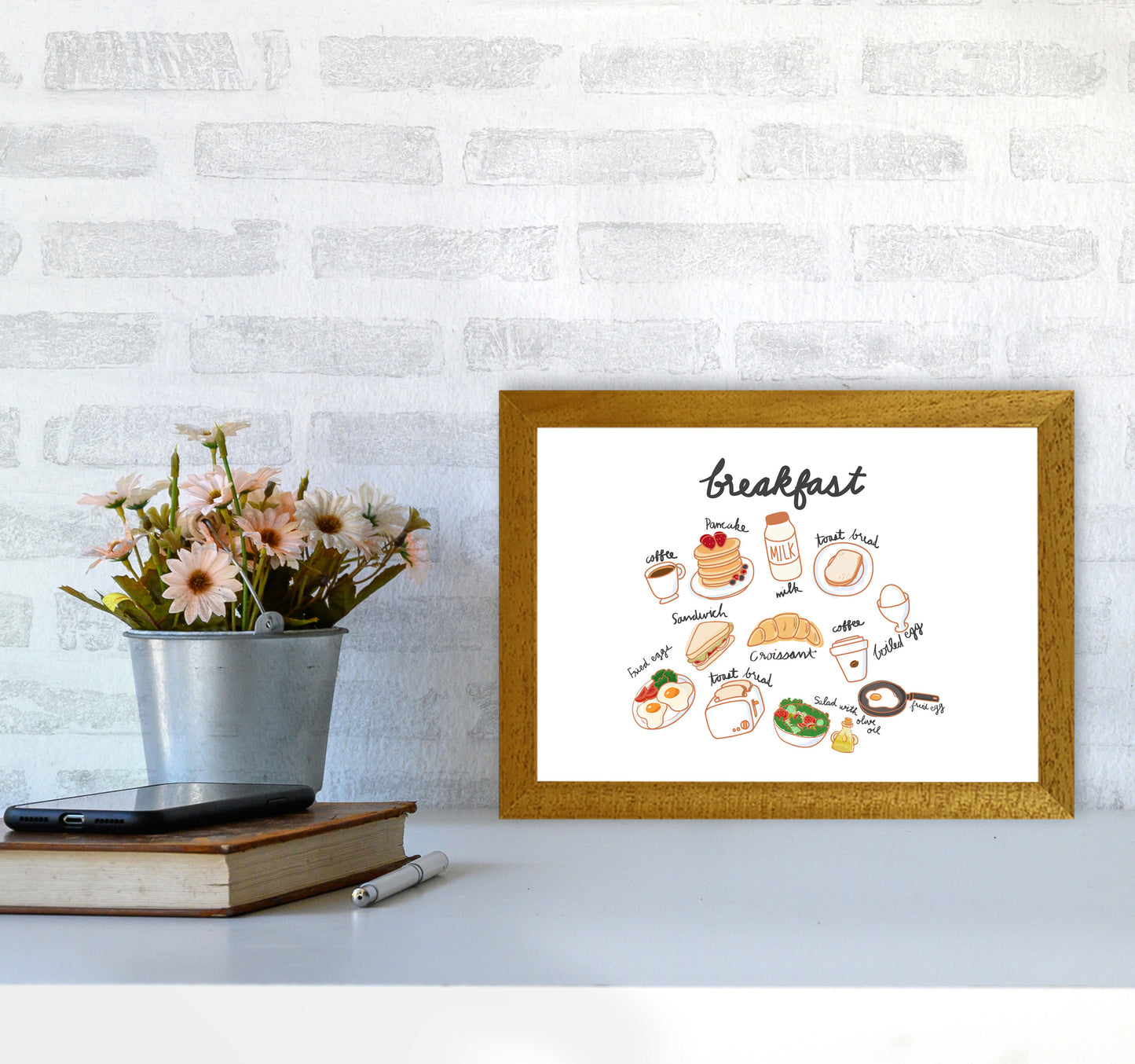 Breakfast Collection Landscape Modern Print, Framed Kitchen Wall Art A4 Print Only