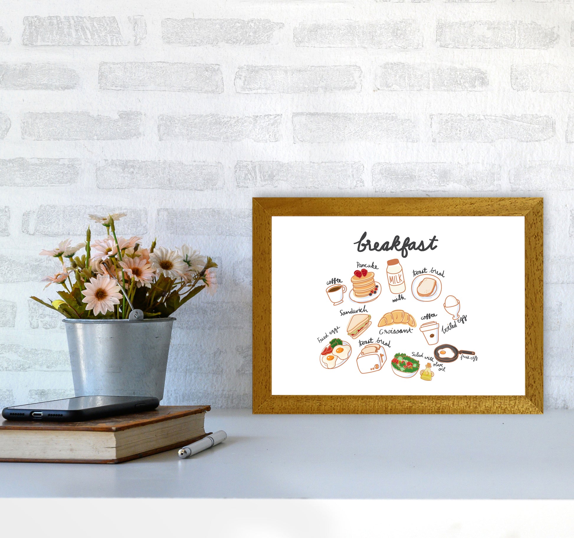 Breakfast Collection Landscape Modern Print, Framed Kitchen Wall Art A4 Print Only