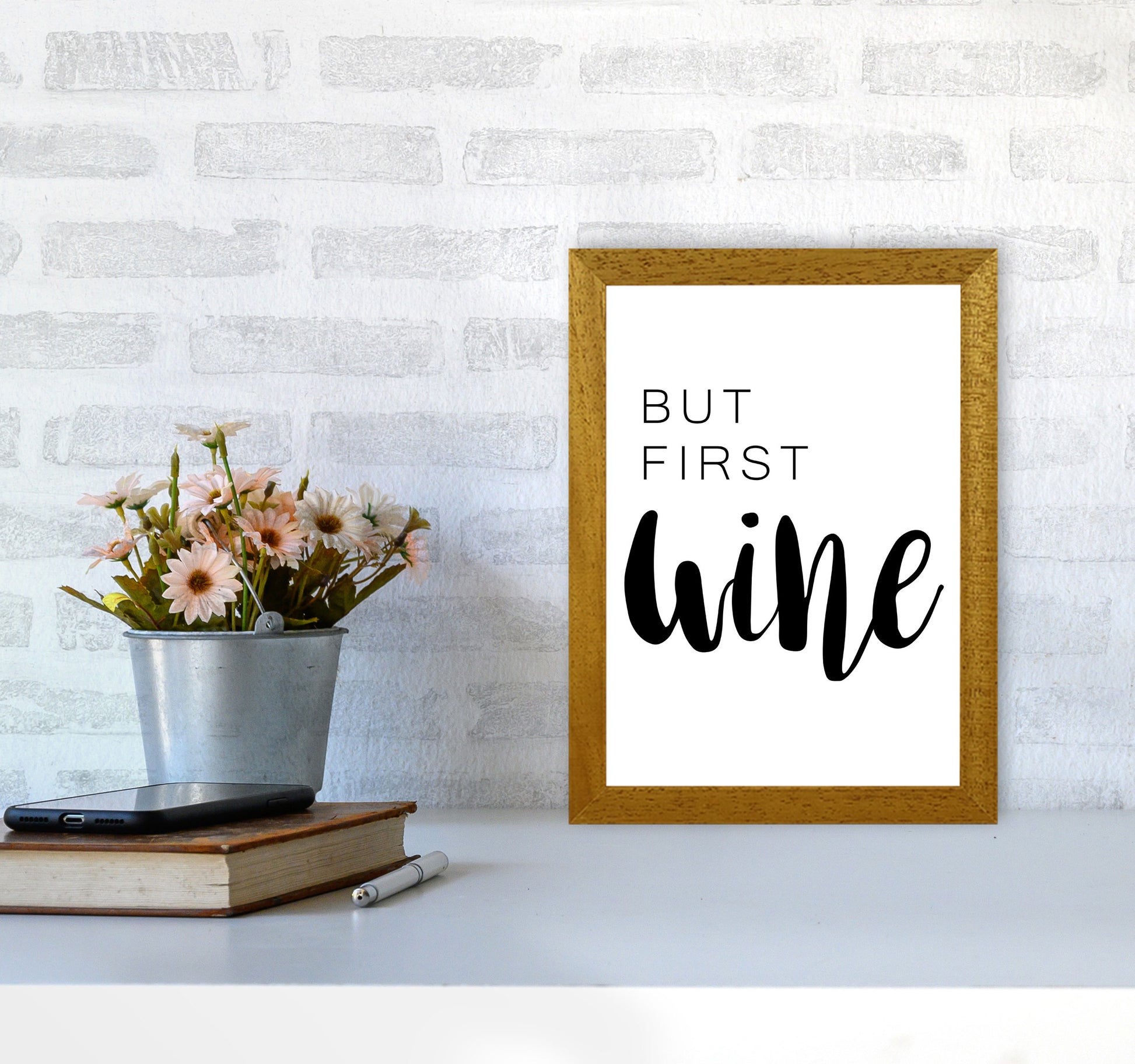 But First Wine Modern Print, Framed Kitchen Wall Art A4 Print Only