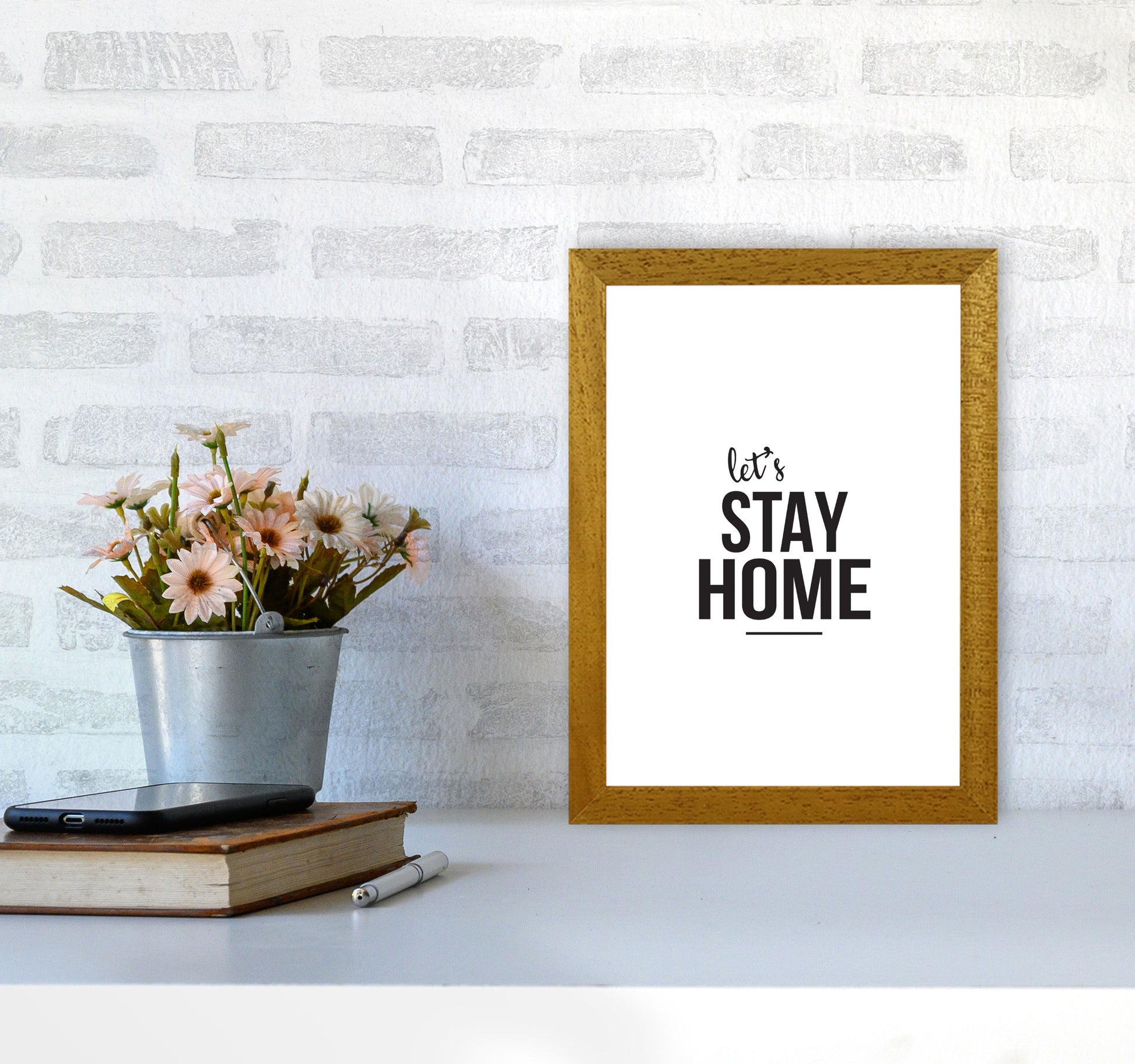 Let&#39;s Stay Home Framed Typography Wall Art Print A4 Print Only