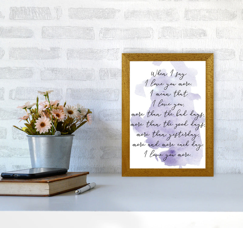 Love You More Purple Watercolour Modern Print A4 Print Only