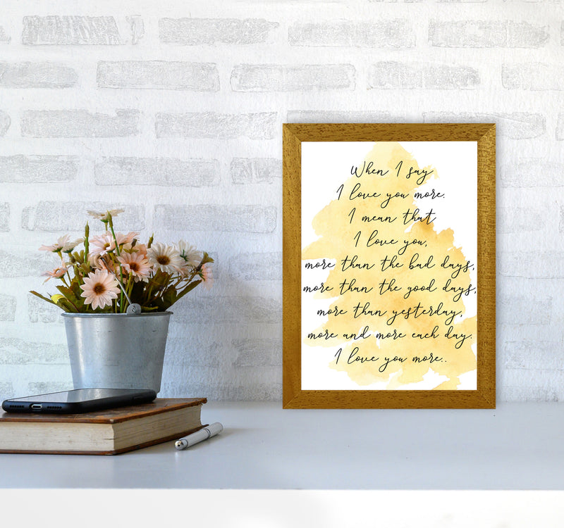 Love You More Yellow Watercolour Modern Print A4 Print Only