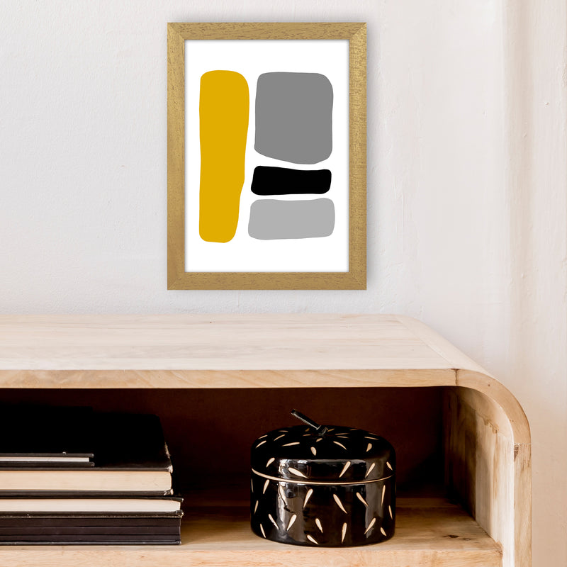 Mustard And Black Abstract Stones 1 Art Print by Pixy Paper A4 Print Only