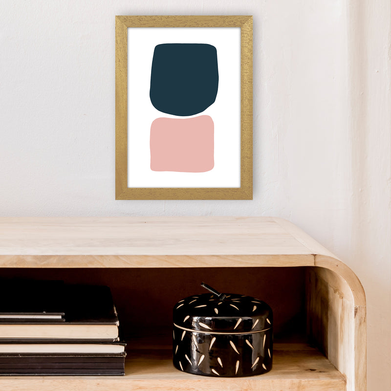 Pink And Navy Abstract Stones 2 Art Print by Pixy Paper A4 Print Only