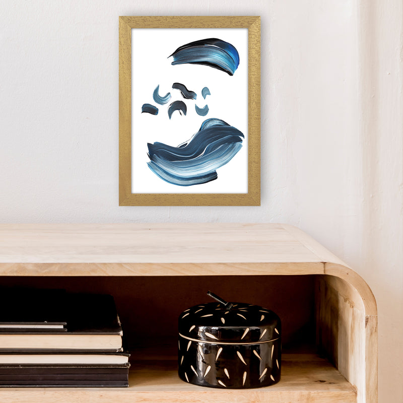Dark Blue And Grey Paint Strokes  Art Print by Pixy Paper A4 Print Only