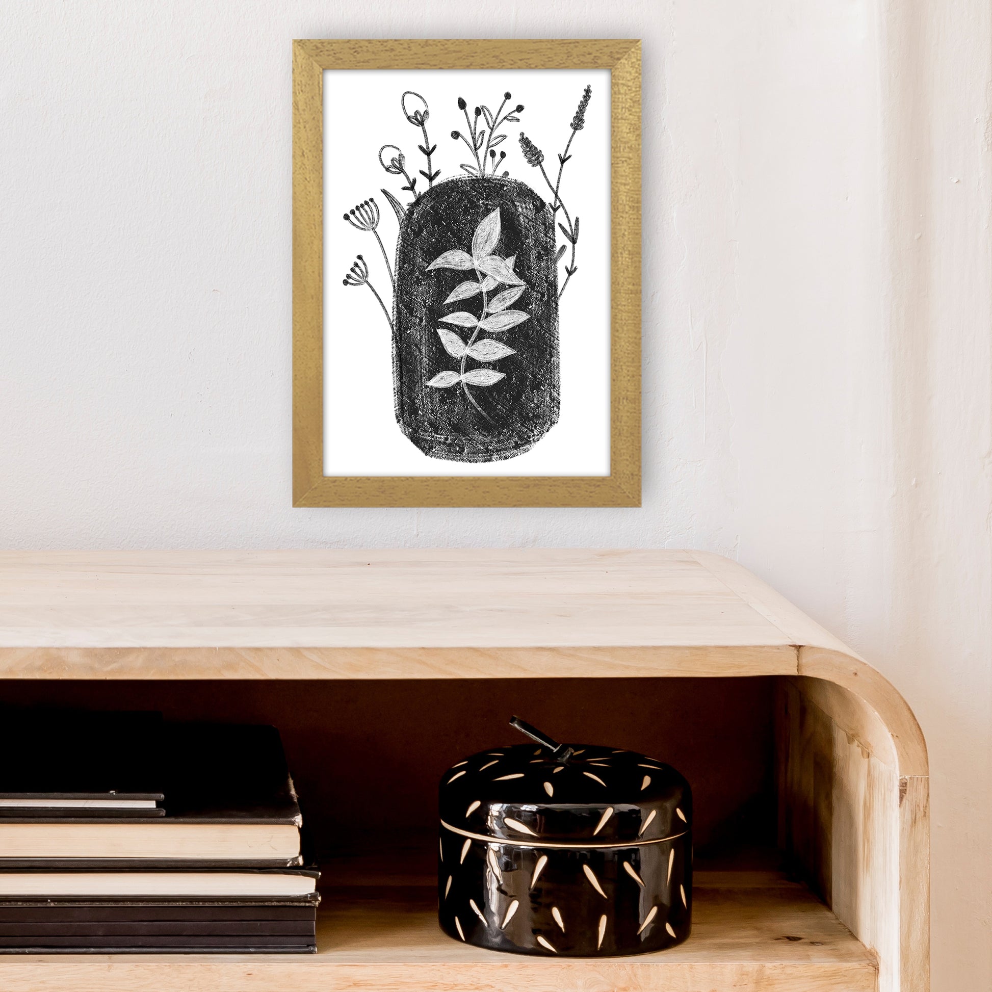 Dalia Chalk Black Floral  Art Print by Pixy Paper A4 Print Only