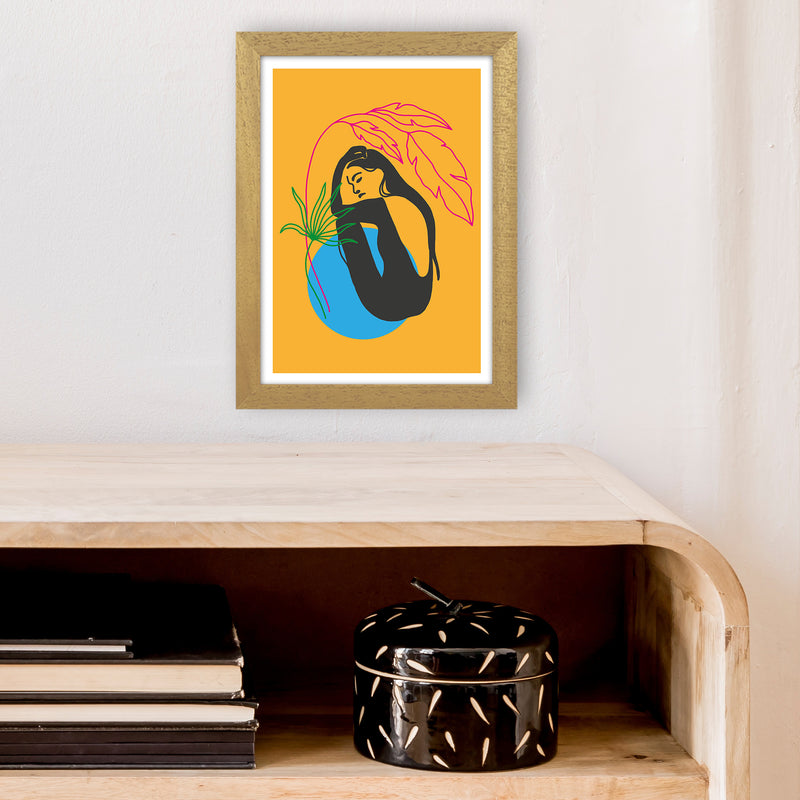 Girl Under Plant Yellow Neon Funk  Art Print by Pixy Paper A4 Print Only