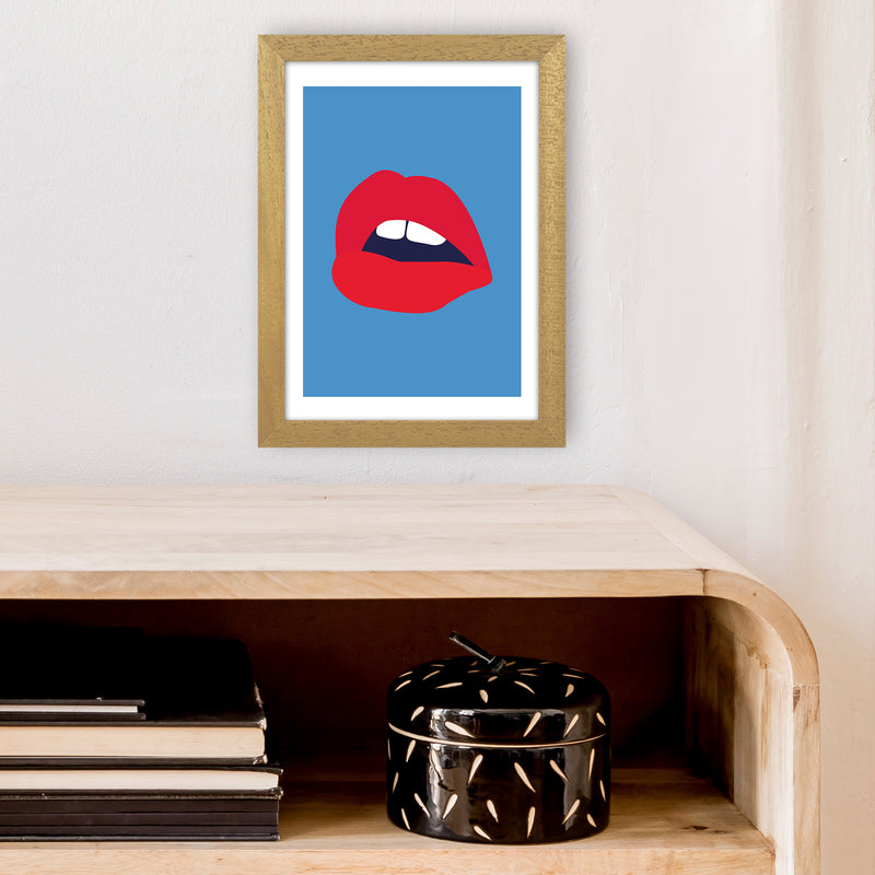 Red Lips Blue Back  Art Print by Pixy Paper A4 Print Only