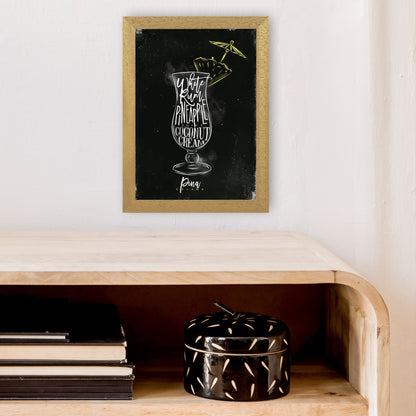 Pina Colada Cocktail Black  Art Print by Pixy Paper A4 Print Only