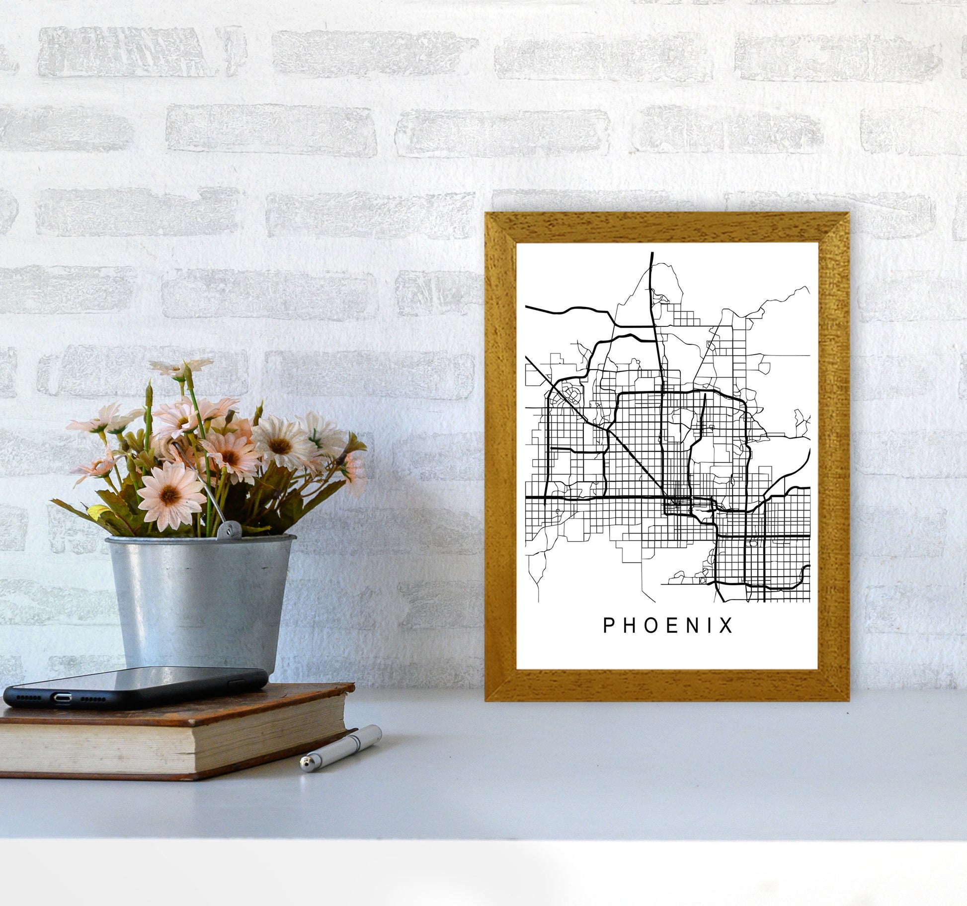 Phoenix Map Art Print by Pixy Paper A4 Print Only