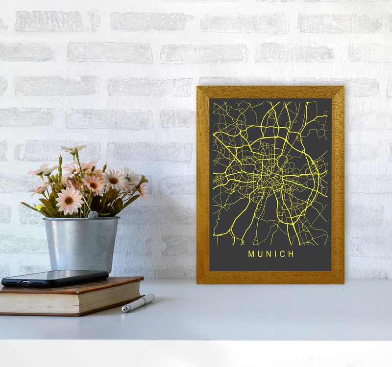 Munich Map Neon Art Print by Pixy Paper A4 Print Only
