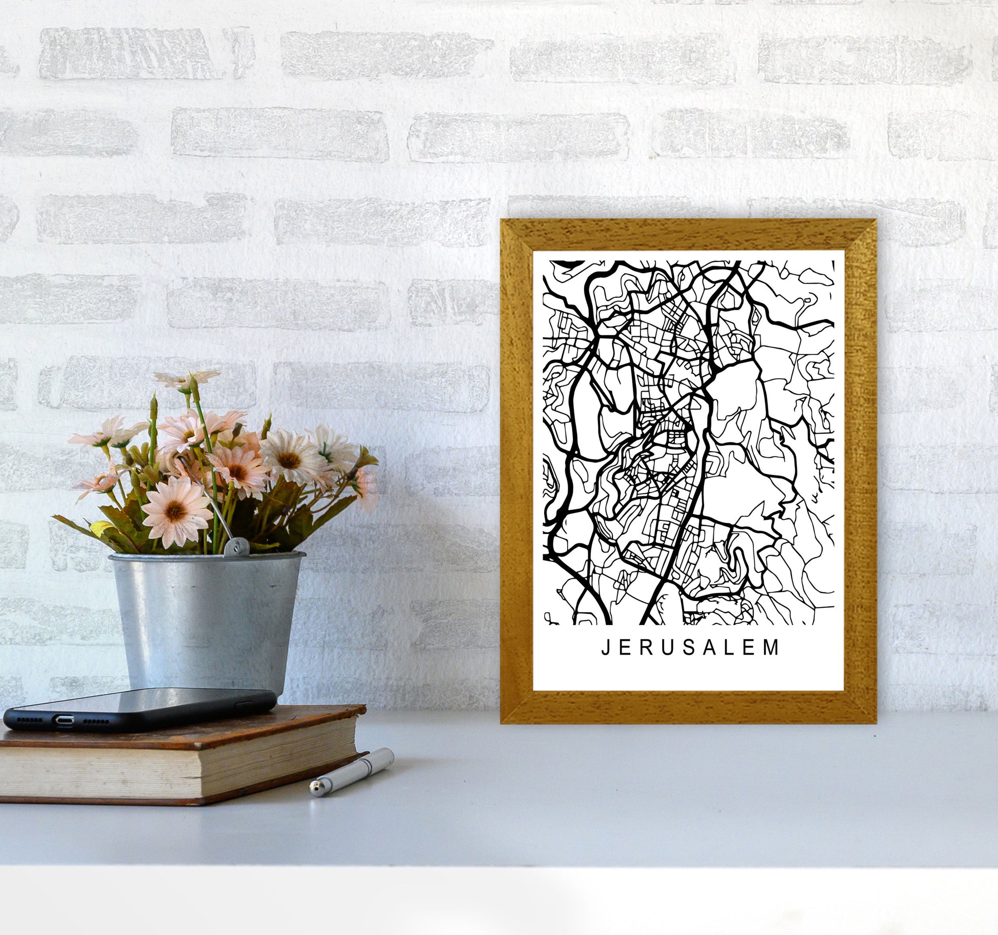 Jerusalem Map Art Print by Pixy Paper A4 Print Only