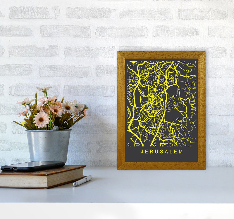 Jerusalem Map Neon Art Print by Pixy Paper A4 Print Only