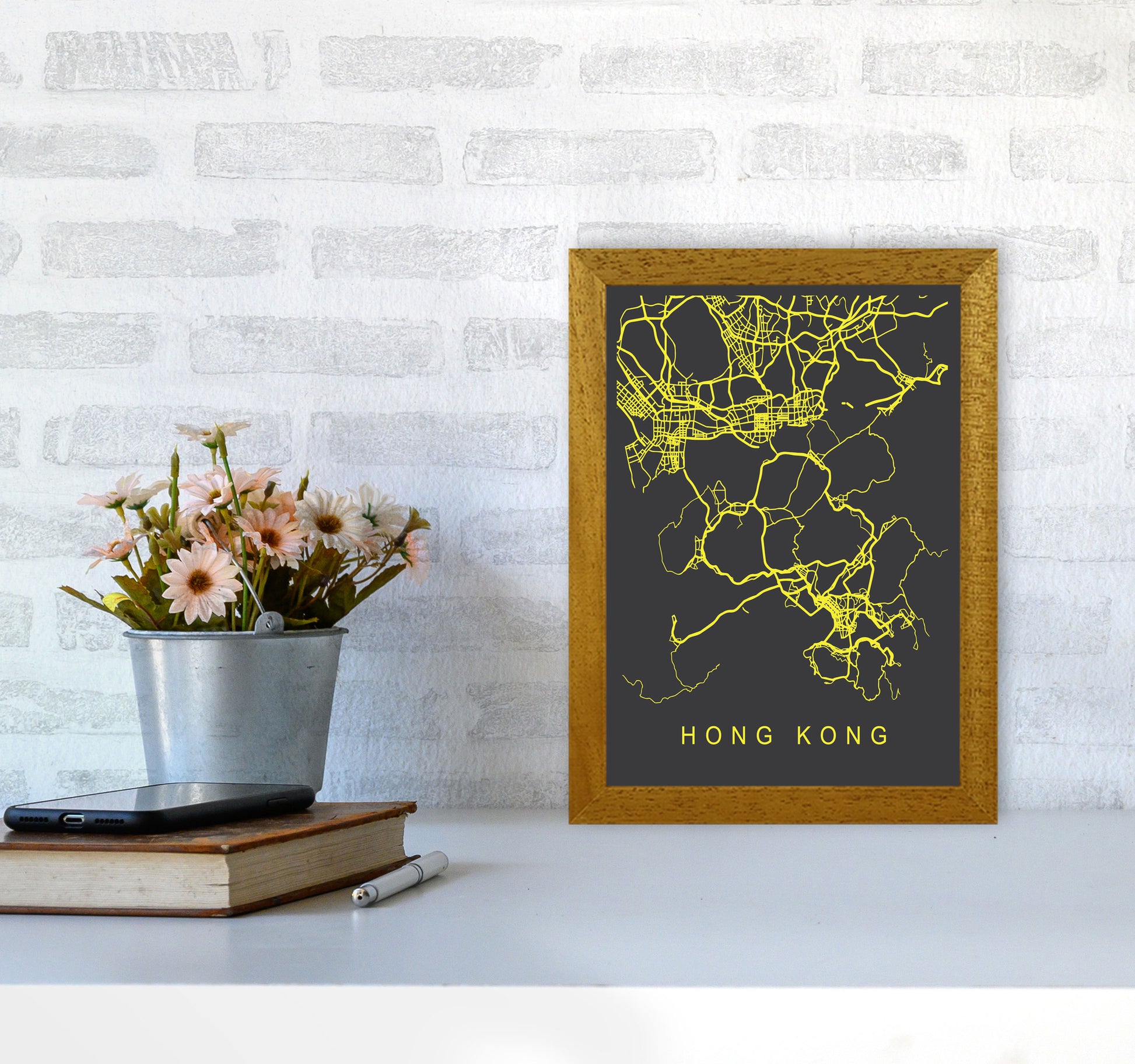 Hong Kong Map Neon Art Print by Pixy Paper A4 Print Only
