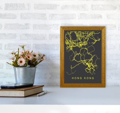 Hong Kong Map Neon Art Print by Pixy Paper A4 Print Only