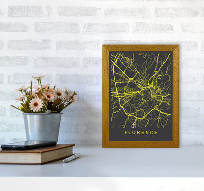 Florence Map Neon Art Print by Pixy Paper A4 Print Only