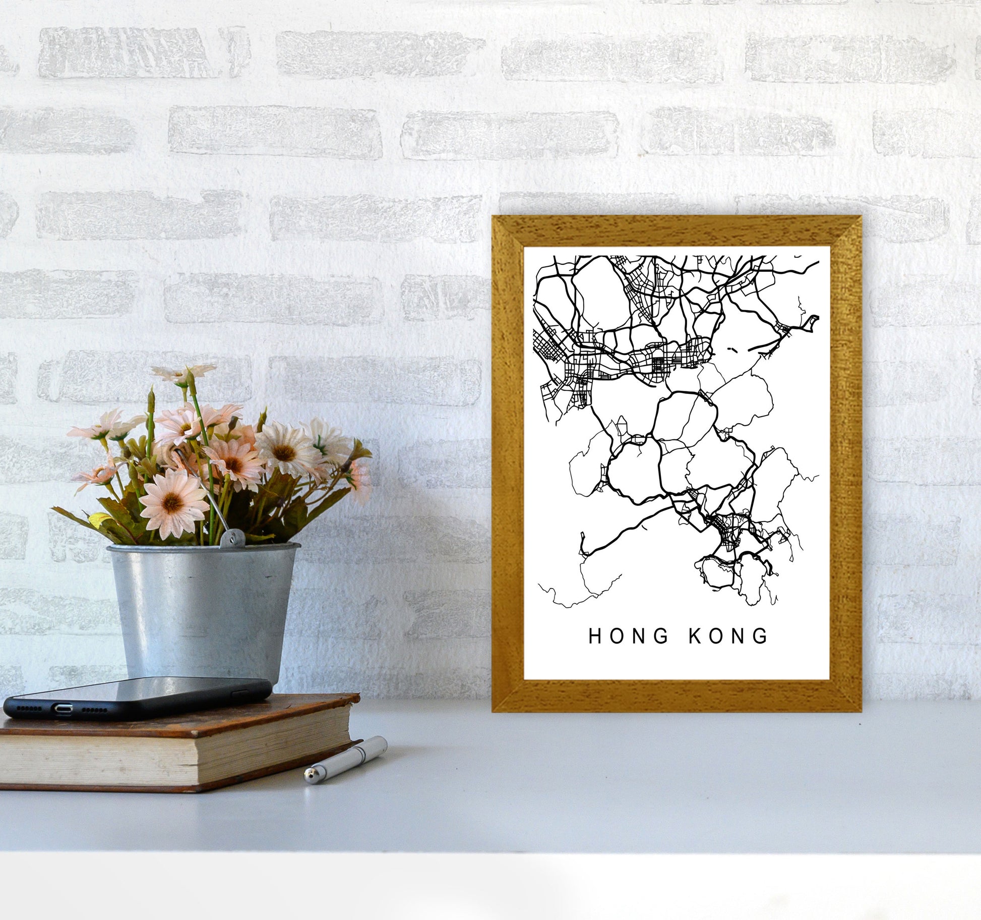 Hong Kong Map Art Print by Pixy Paper A4 Print Only