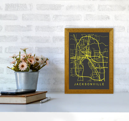 Jacksonville Map Neon Art Print by Pixy Paper A4 Print Only