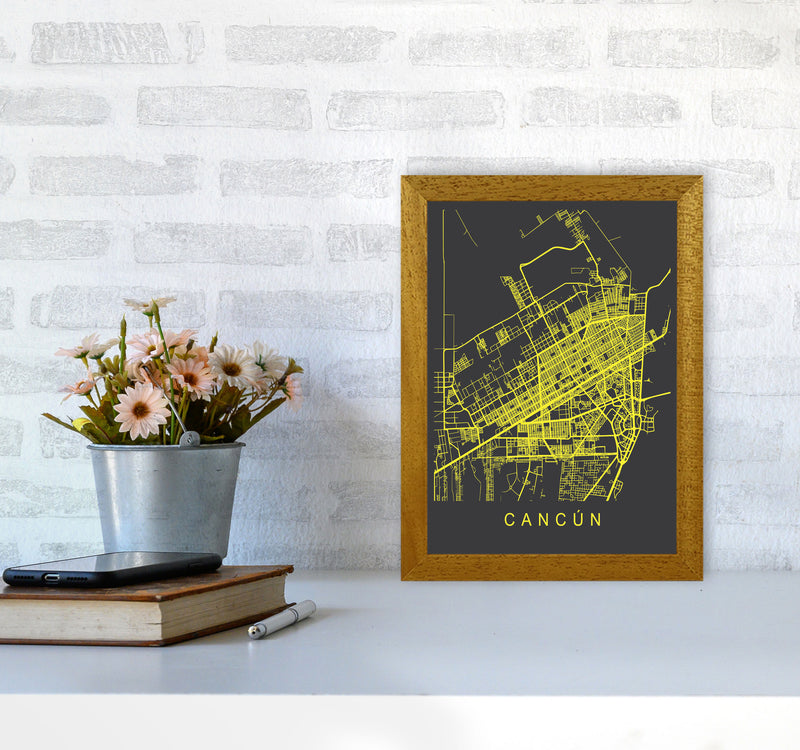 Cancun Map Neon Art Print by Pixy Paper A4 Print Only