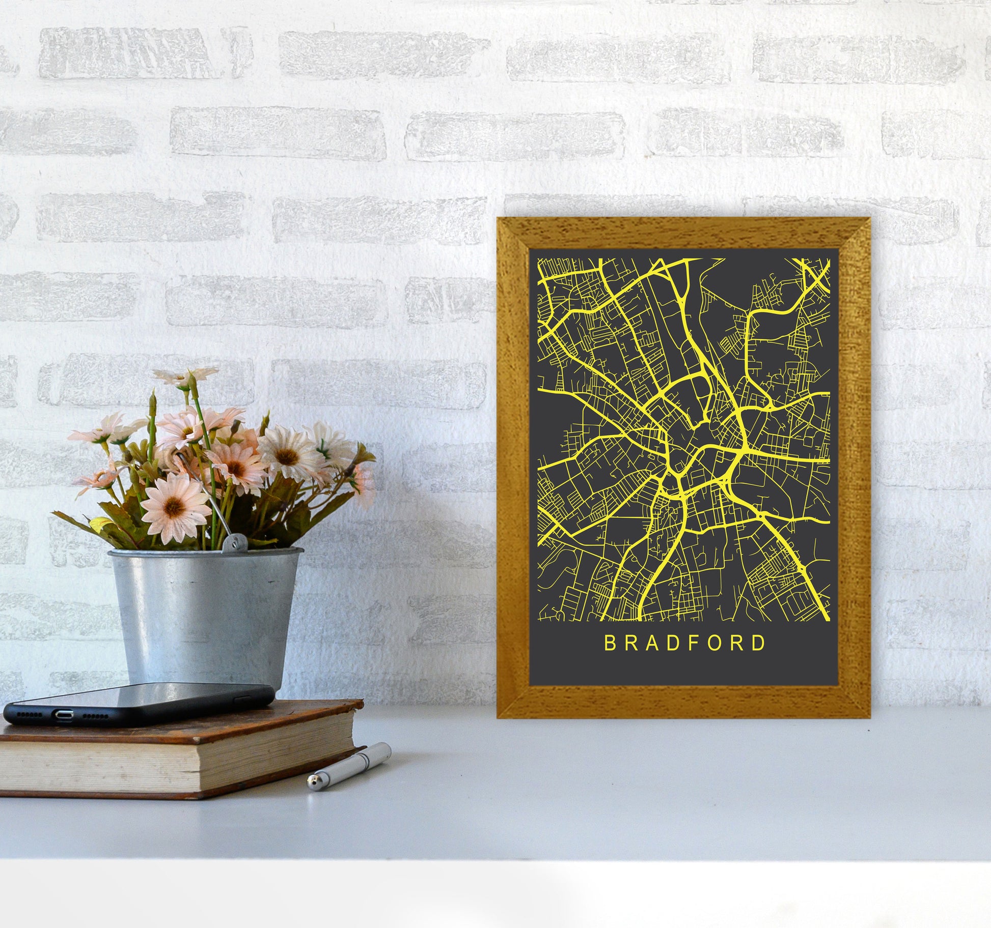Bradford Map Neon Art Print by Pixy Paper A4 Print Only
