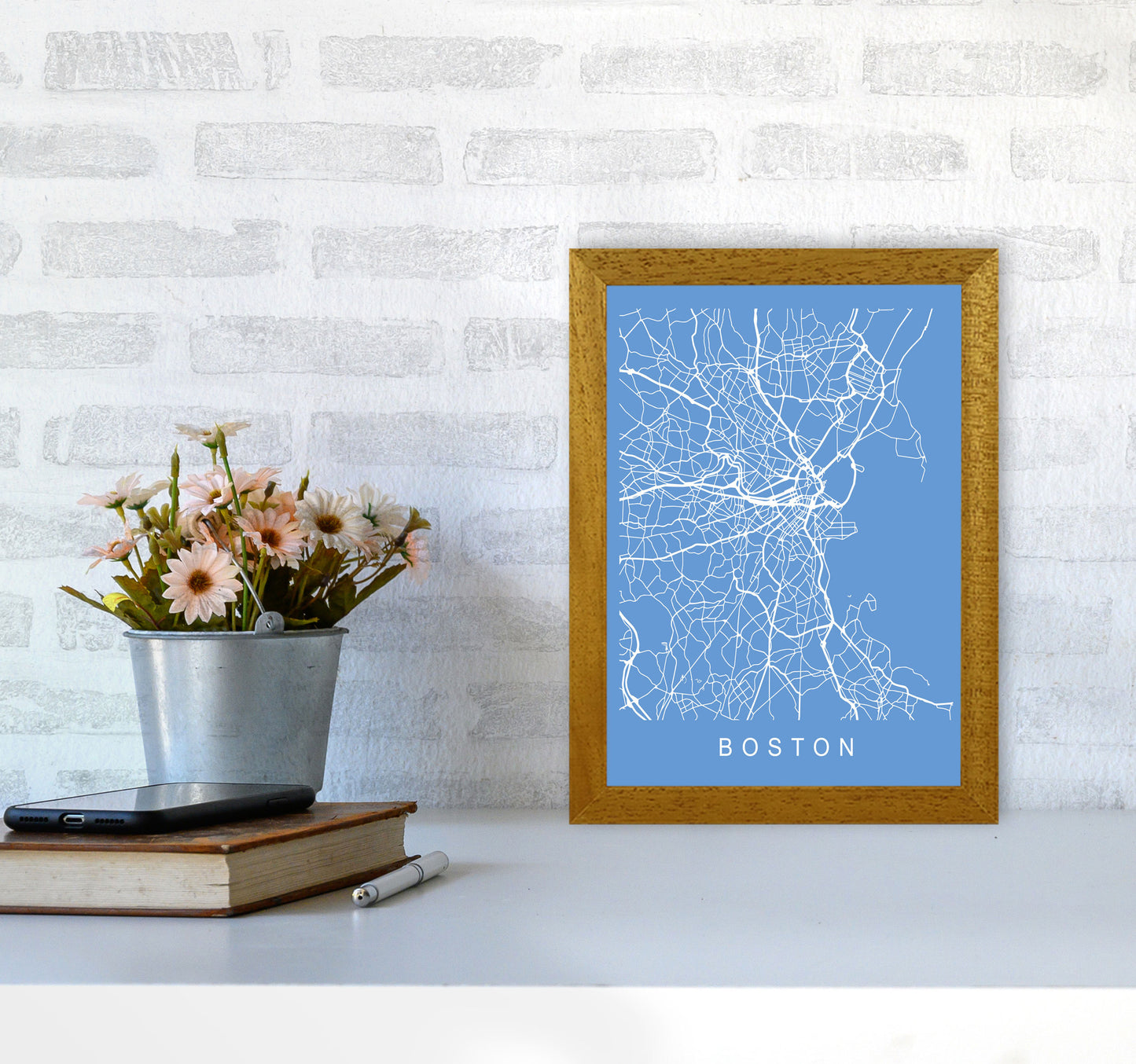 Boston Map Blueprint Art Print by Pixy Paper A4 Print Only